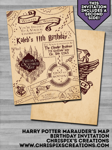 Harry Potter Marauder's Map Birthday Invitation