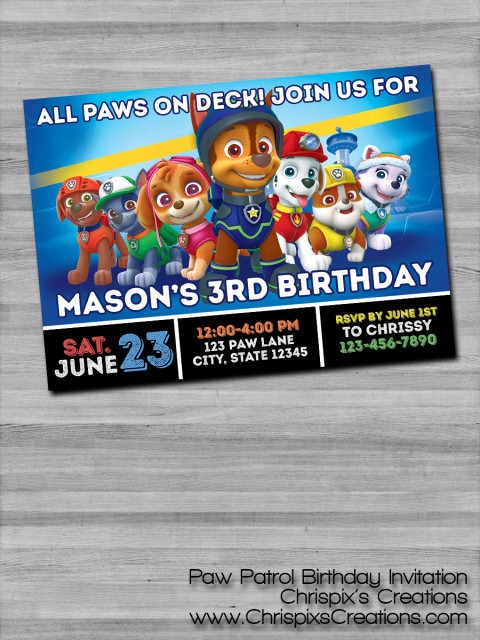 paw patrol birthday invitation